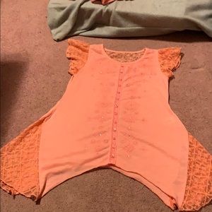 Coral flowy lace shirt